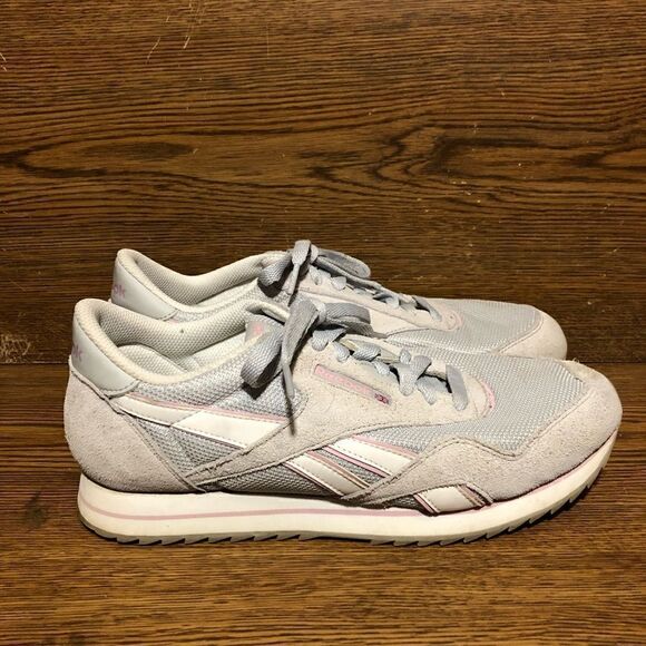 Reebok classic gray suede shoes pink mesh sneakers womens size 10 - Picture 1 of 8